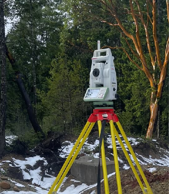 Robotic total station overlooking the Vancouver Island coastline