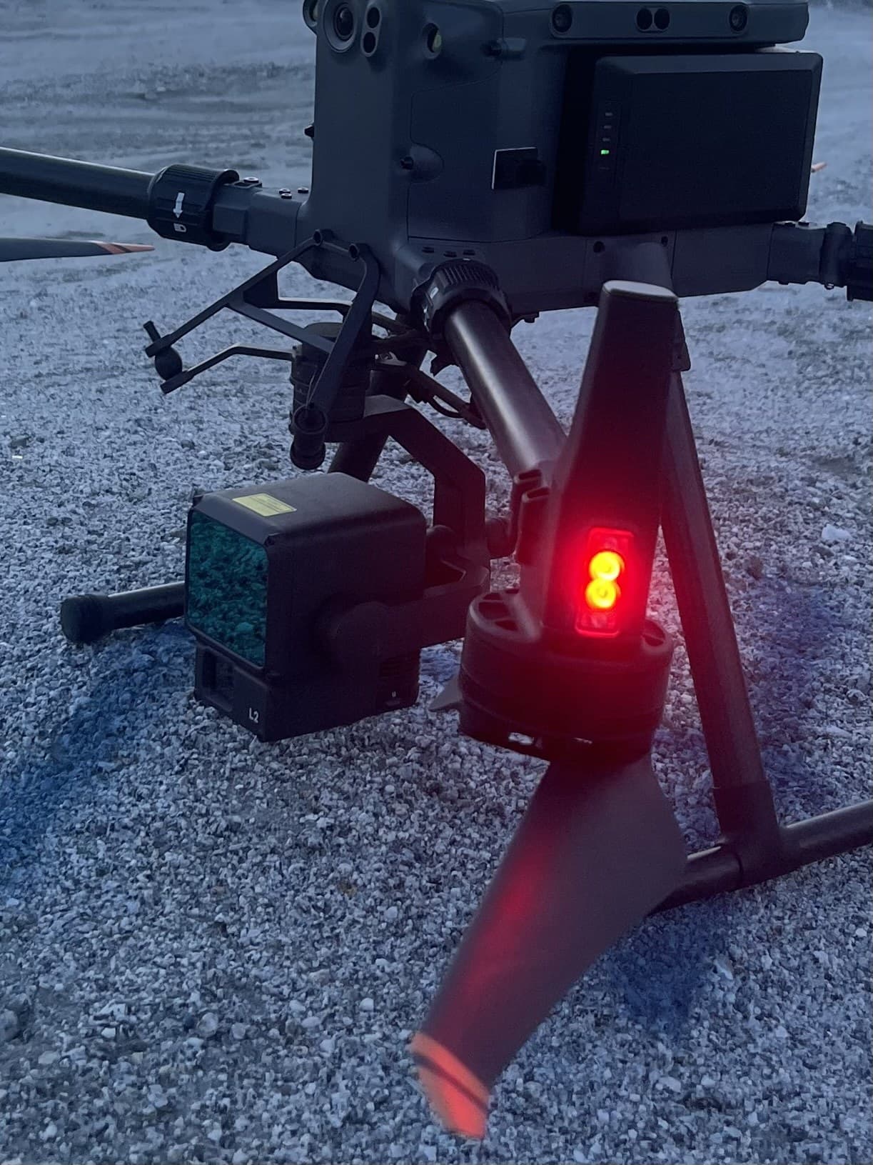 LiDAR-equipped survey drone at dusk